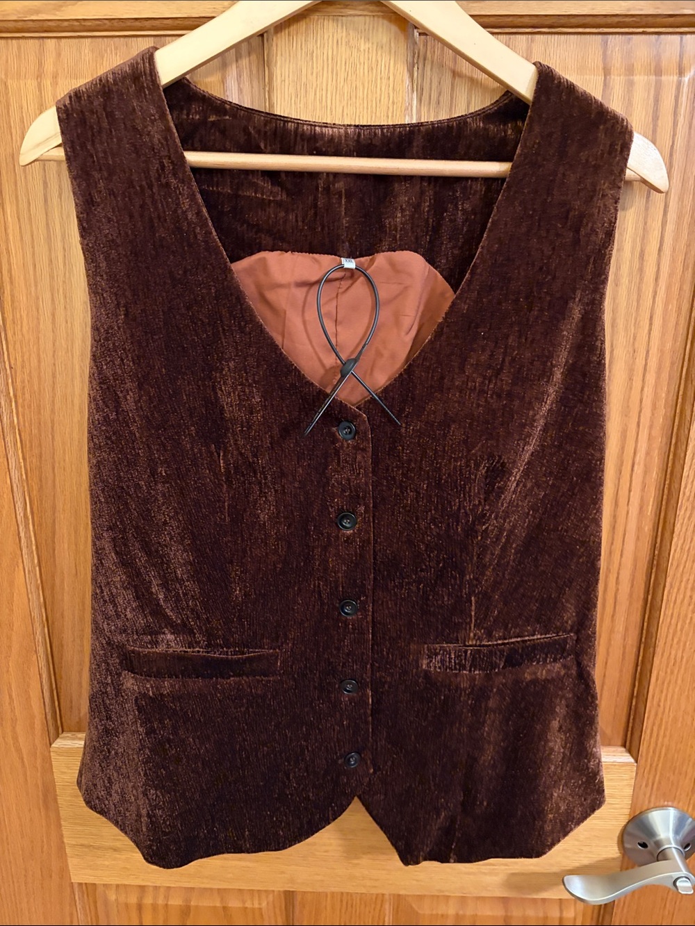 Vintage 90’s FurTario Brown Velvet Vest with Rust Lining Boho, Indie, Retro XXL